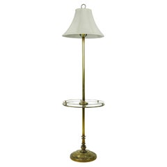 Mid-Century Modern Brass Finish Floor Lamp Glass Tabletop
