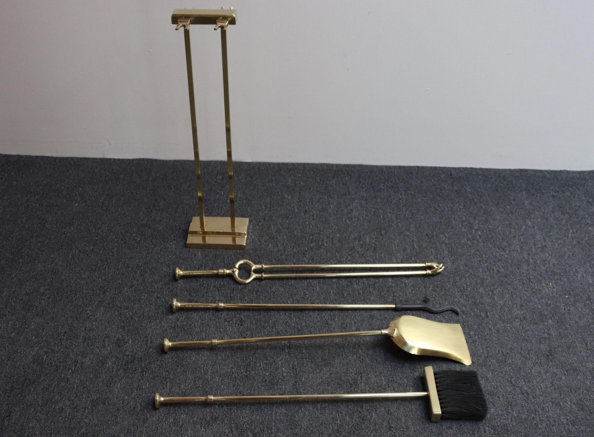 Mid-Century Modern Brass Fireplace Tool Set 2