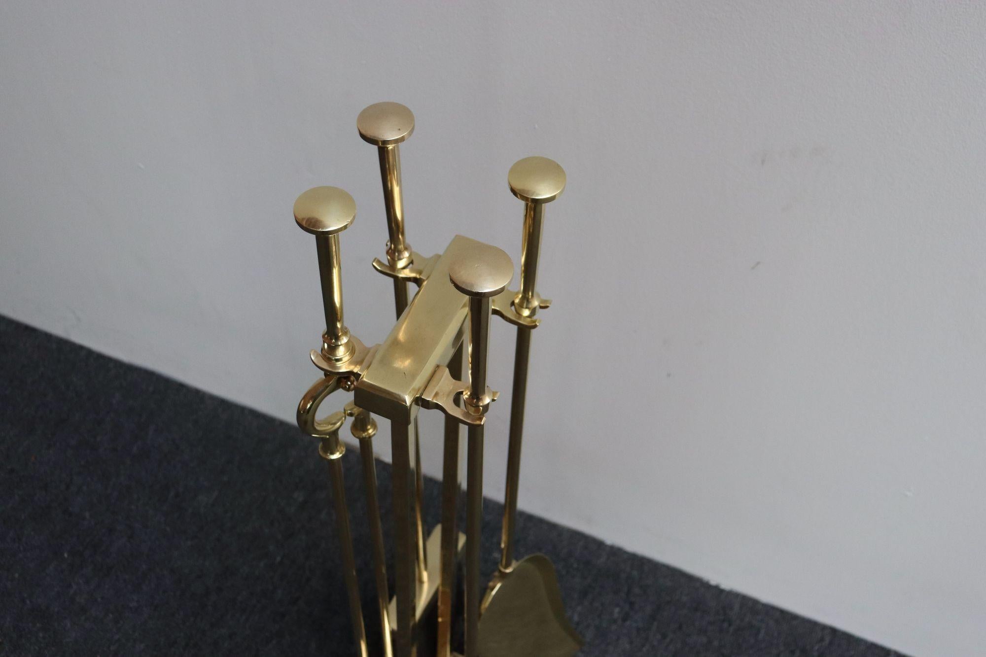 Mid-Century Modern Brass Fireplace Tool Set 13