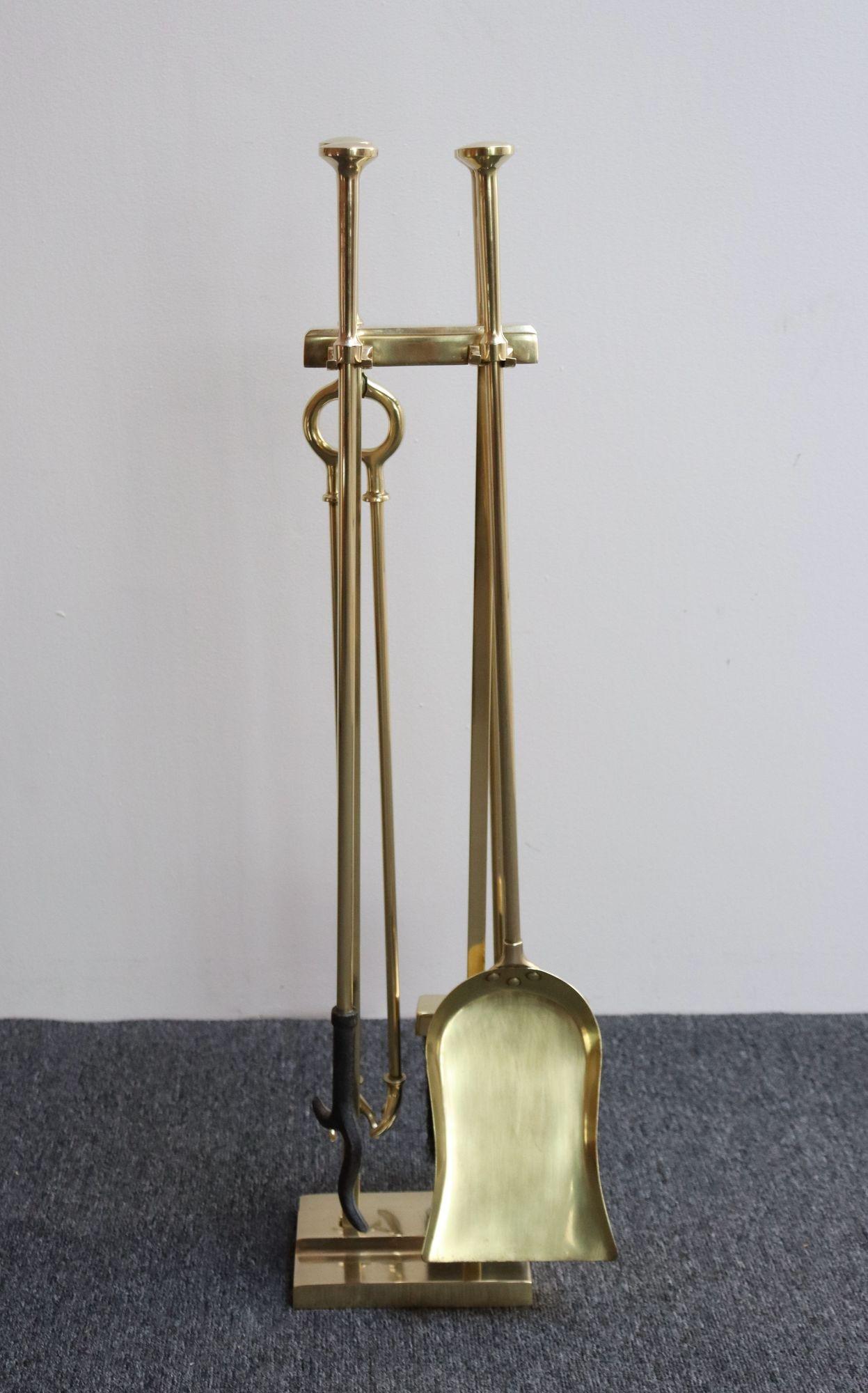 American Mid-Century Modern Brass Fireplace Tool Set