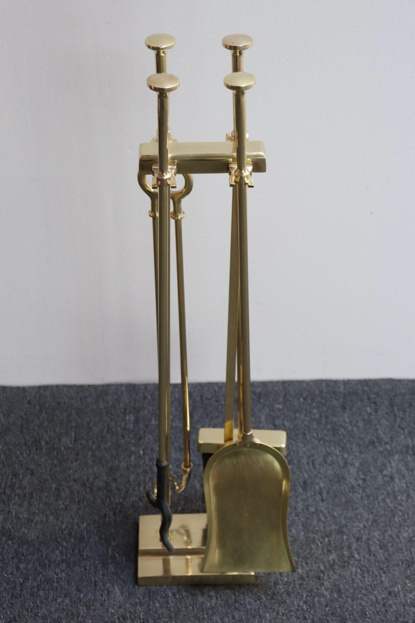 Mid-Century Modern Brass Fireplace Tool Set 10