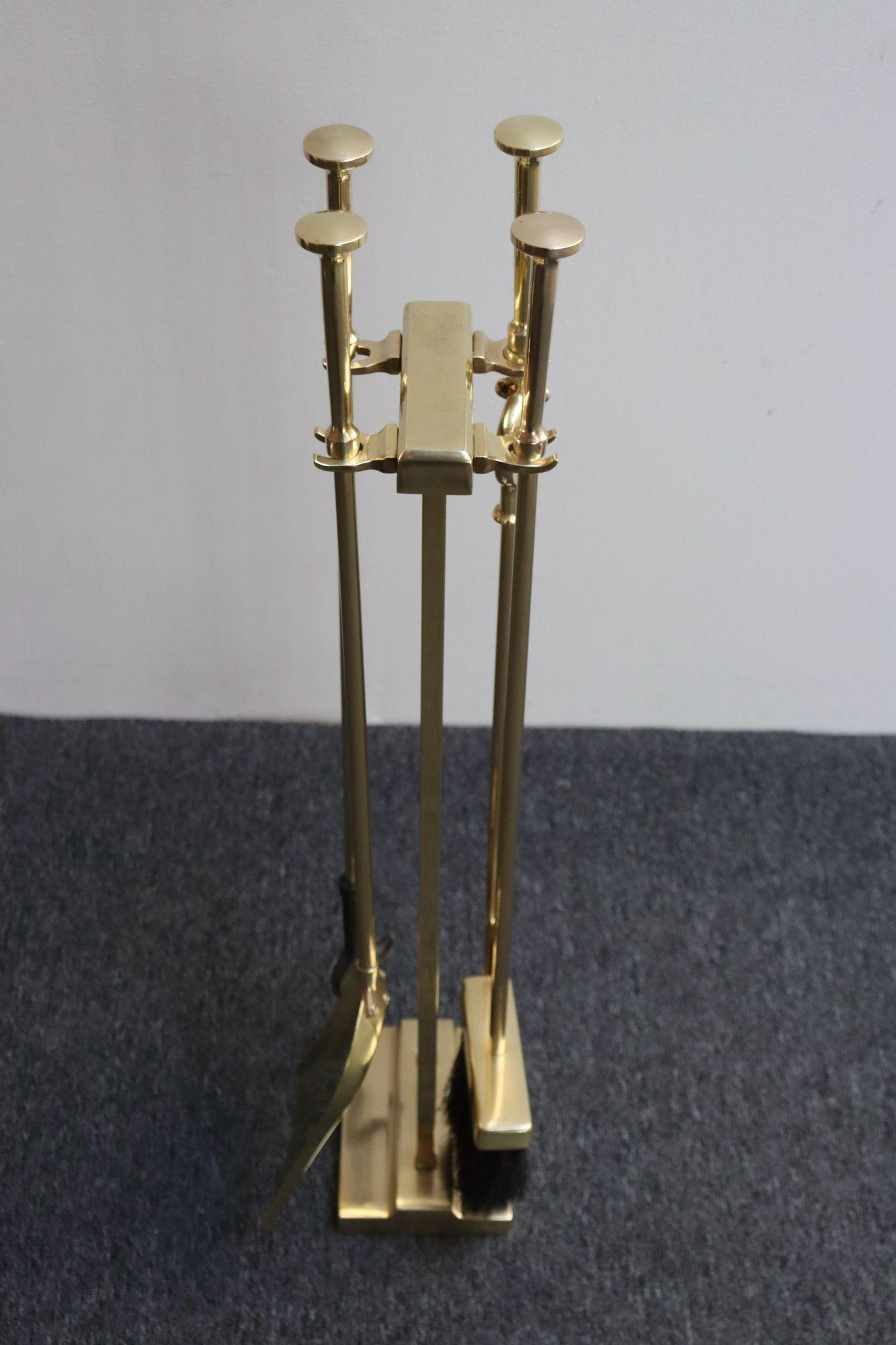 Mid-Century Modern Brass Fireplace Tool Set 11
