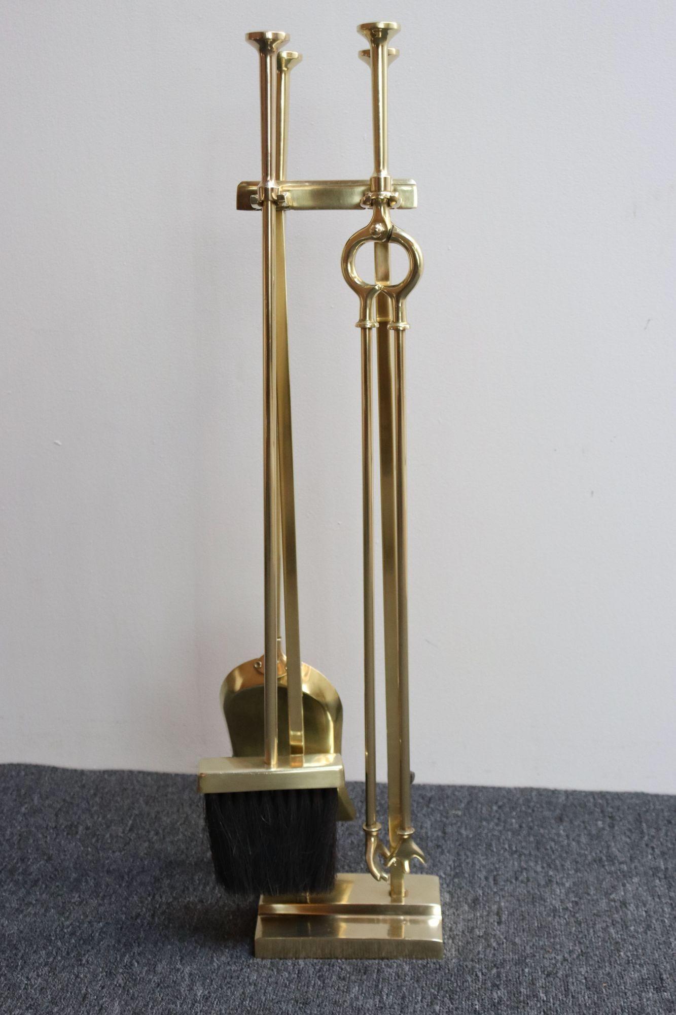 Mid-20th Century Mid-Century Modern Brass Fireplace Tool Set