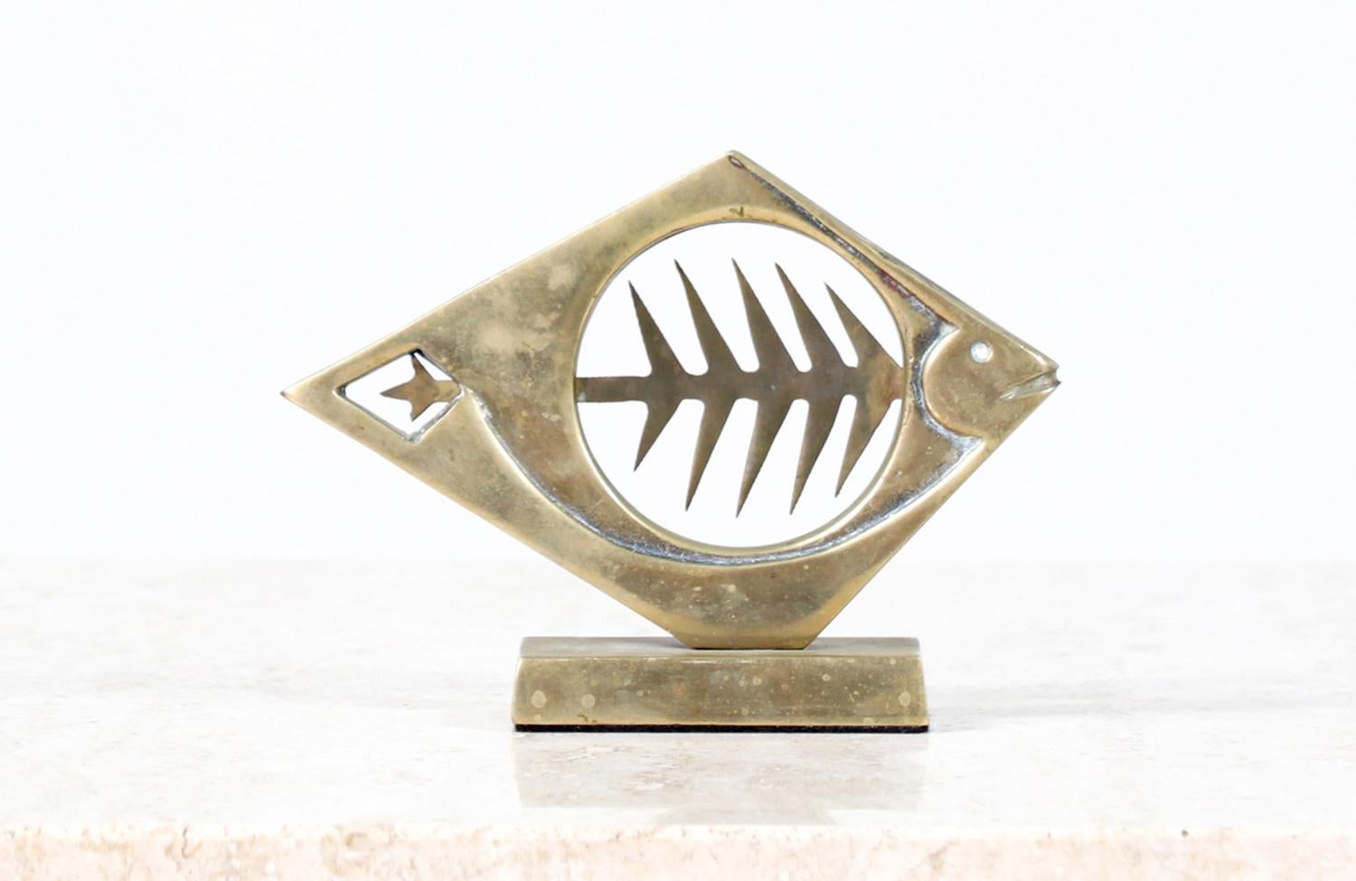 Mid-Century Modern brass fish sculpture.