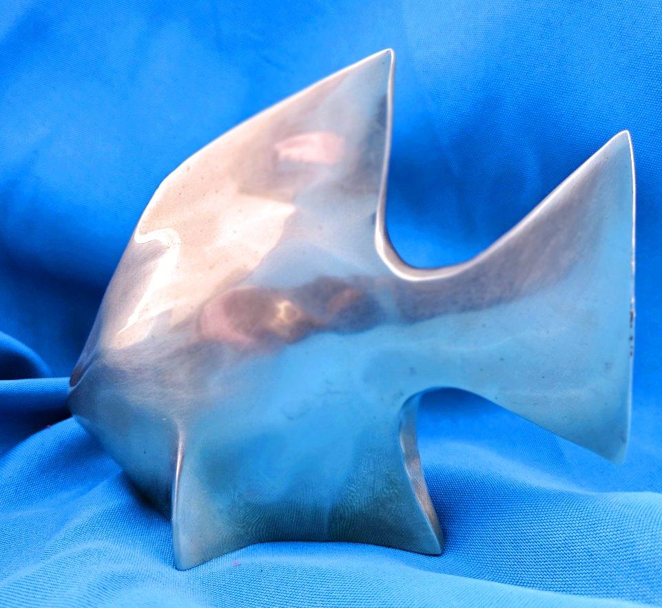 Unknown Mid-Century Modern Brass Fish Sculpture in the style of Andre Bloc For Sale