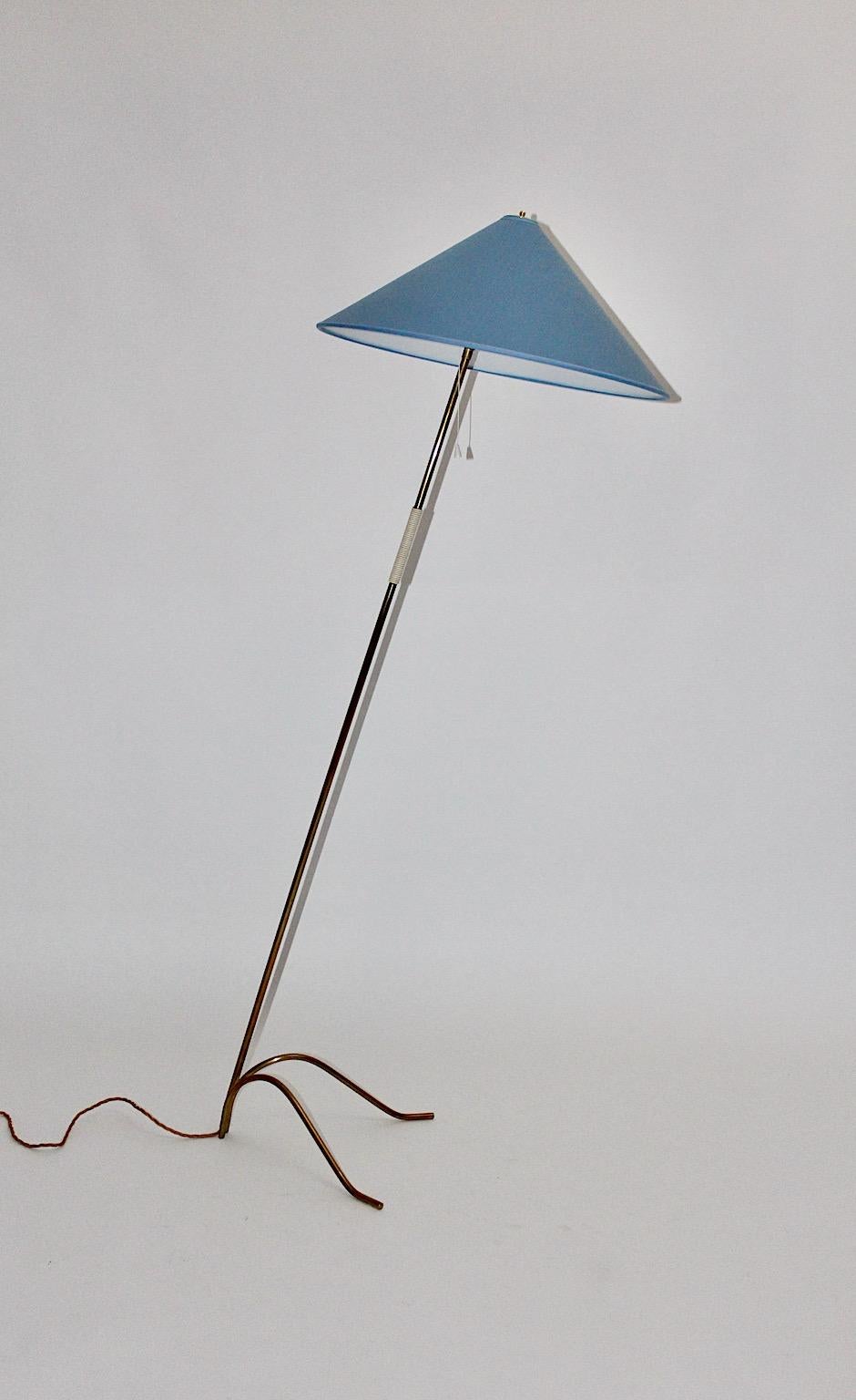Mid-Century Modern Brass Pastel Blue Vintage Floor Lamp Rupert Nikoll, 1950 For Sale 5