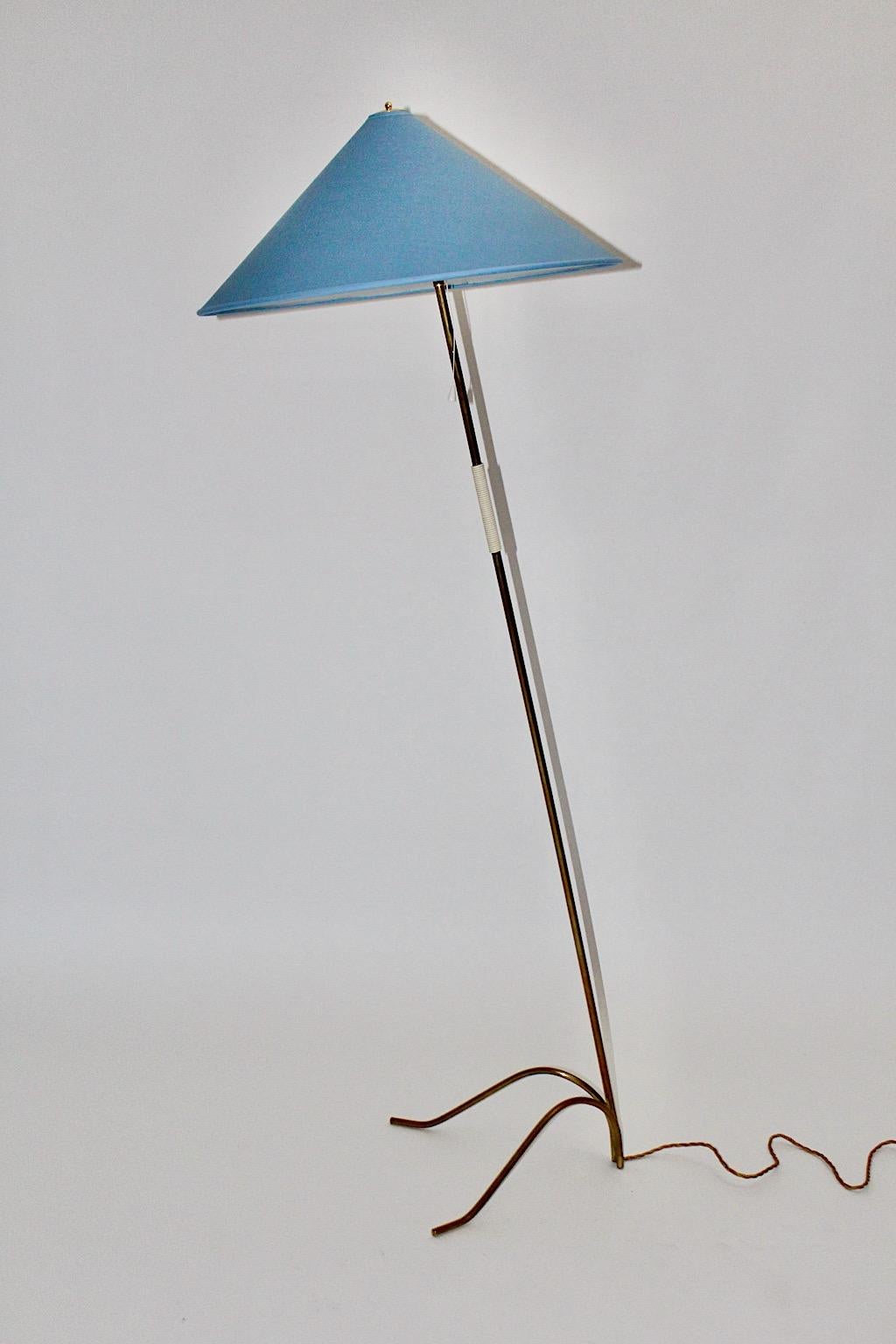 Mid-Century Modern Brass Pastel Blue Vintage Floor Lamp Rupert Nikoll, 1950 For Sale 6