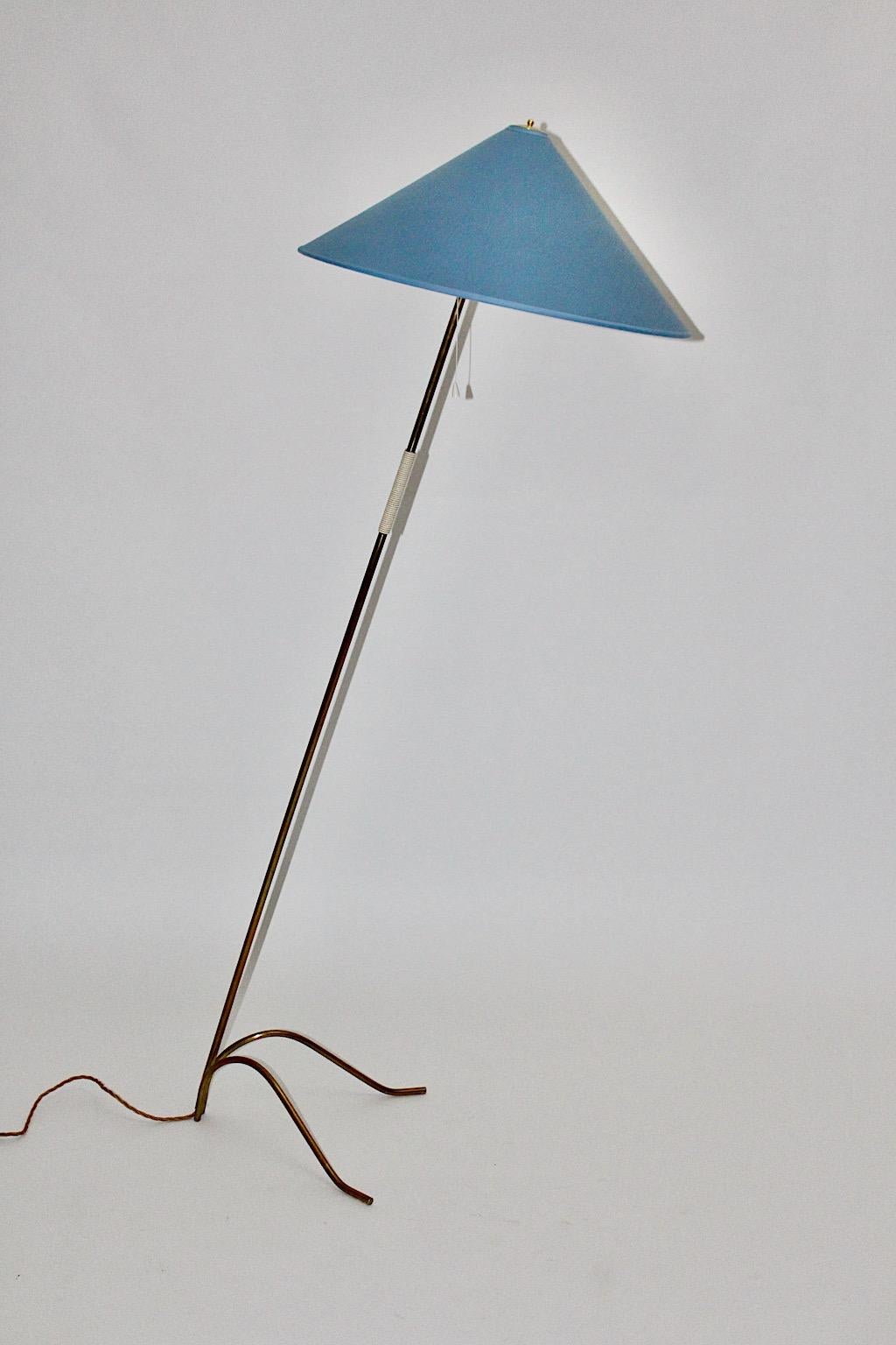 Mid-Century Modern Brass Pastel Blue Vintage Floor Lamp Rupert Nikoll, 1950 For Sale 7