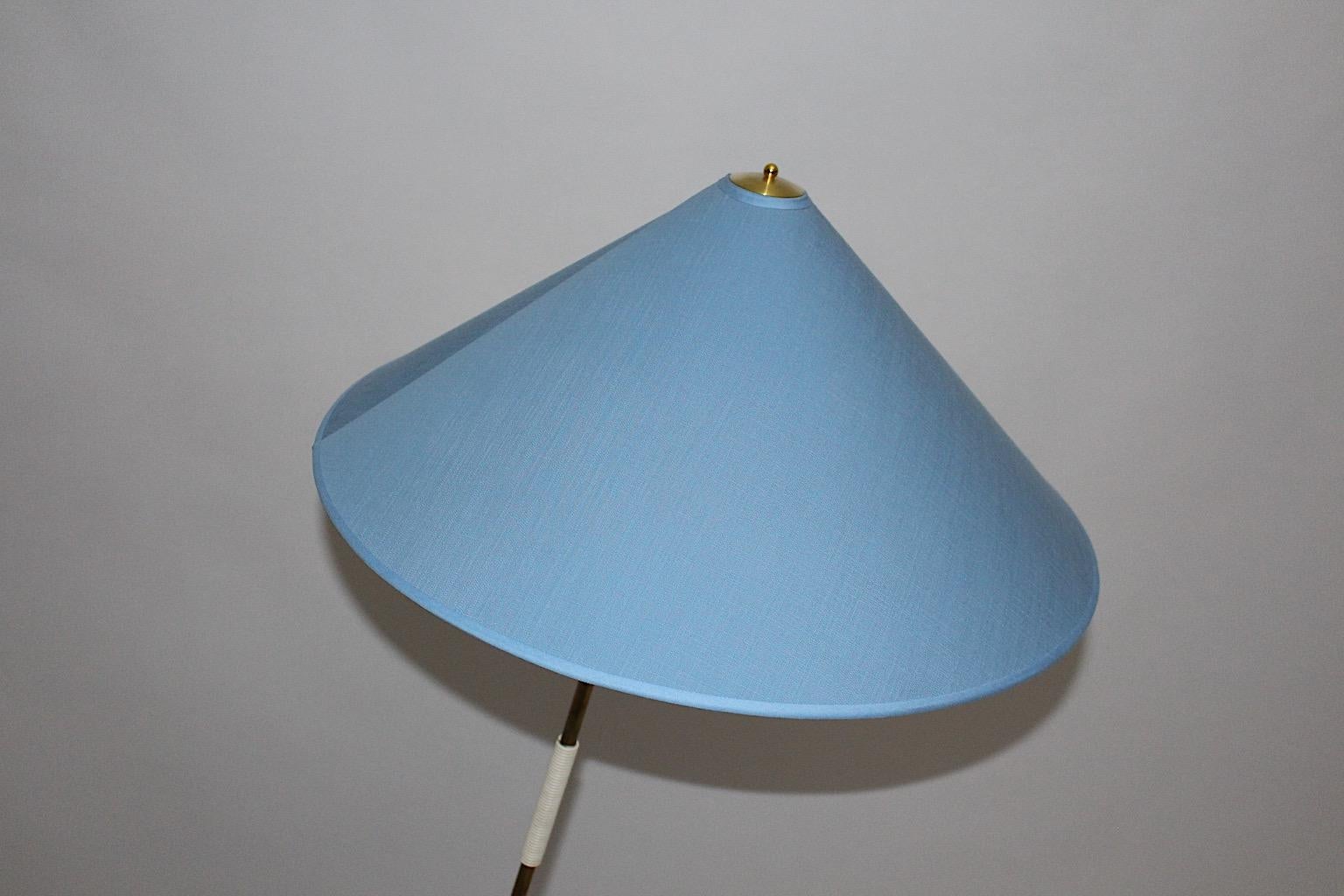 Mid-Century Modern Brass Pastel Blue Vintage Floor Lamp Rupert Nikoll, 1950 For Sale 13