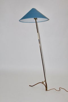 Mid-Century Modern Brass Pastel Blue Vintage Floor Lamp Rupert Nikoll, 1950