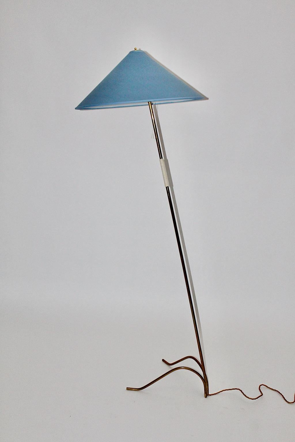 Mid-Century Modern Brass Pastel Blue Vintage Floor Lamp Rupert Nikoll, 1950 For Sale 1