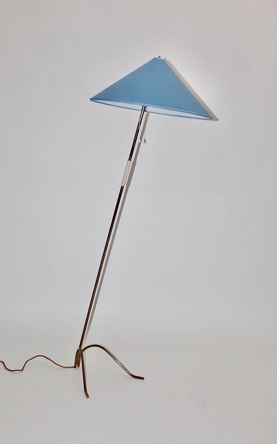 Mid-Century Modern Brass Pastel Blue Vintage Floor Lamp Rupert Nikoll, 1950 For Sale 4