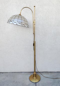 Mid Century Modern Brass Floor Lamp with Capiz Shell Shade, West Germany 1970s