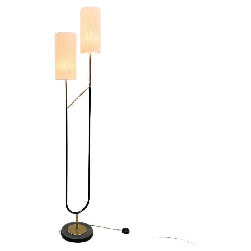 Mid-Century Modern Brass Floor Lamp with Double Lampshades, France, 1960s