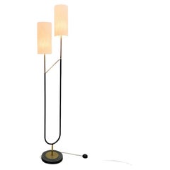 Mid-Century Modern Brass Floor Lamp with Double Lampshades, France, 1960s