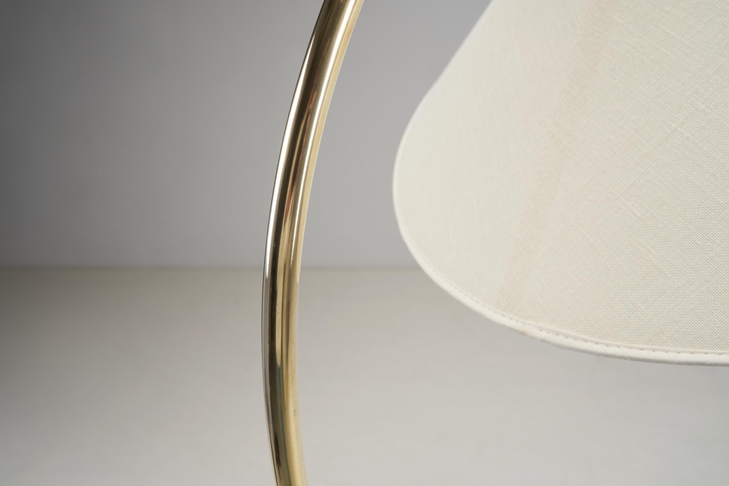 Mid-Century Modern Brass Floor Lamp with Fabric Shade, Scandinavia, 1950s 8