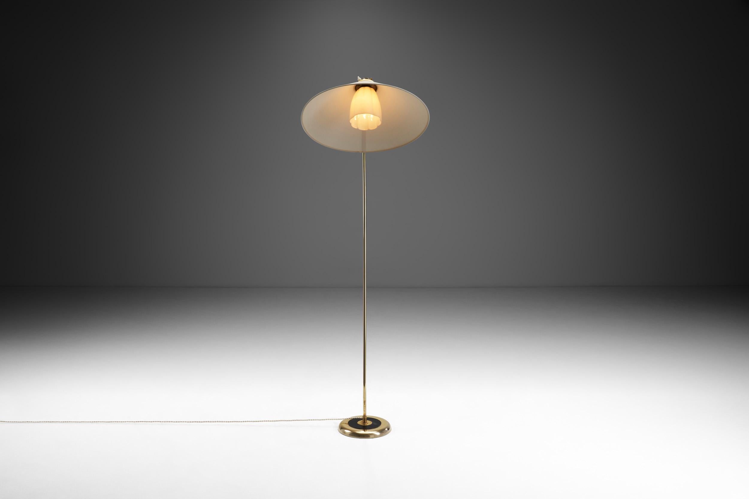 Mid-20th Century Mid-Century Modern Brass Floor Lamp with Fabric Shade, Scandinavia, 1950s