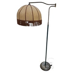 Mid-Century Modern Brass Floor Lamp with Fringe Fabric Shade