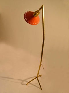 Brass Floor Lamp with Orange Enamel Shade