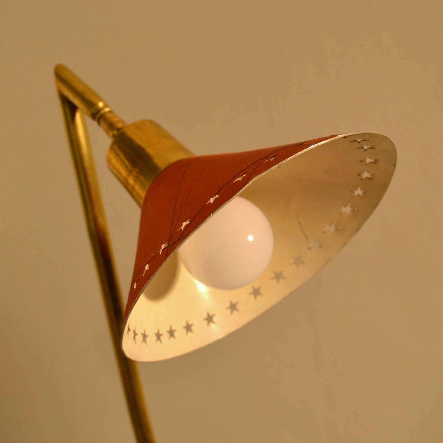 Aluminum Brass Floor Lamp with Orange Enamel Shade