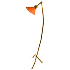 Brass Floor Lamp with Orange Enamel Shade