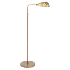 Mid-Century Modern Brass Floor Lamp with Shell Motif Shade, 20th Century