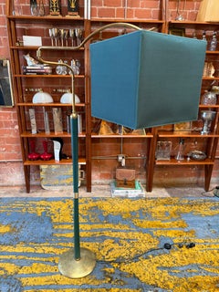 Mid-Century Modern Brass Floor Lamp with Teal Fabric Shade
