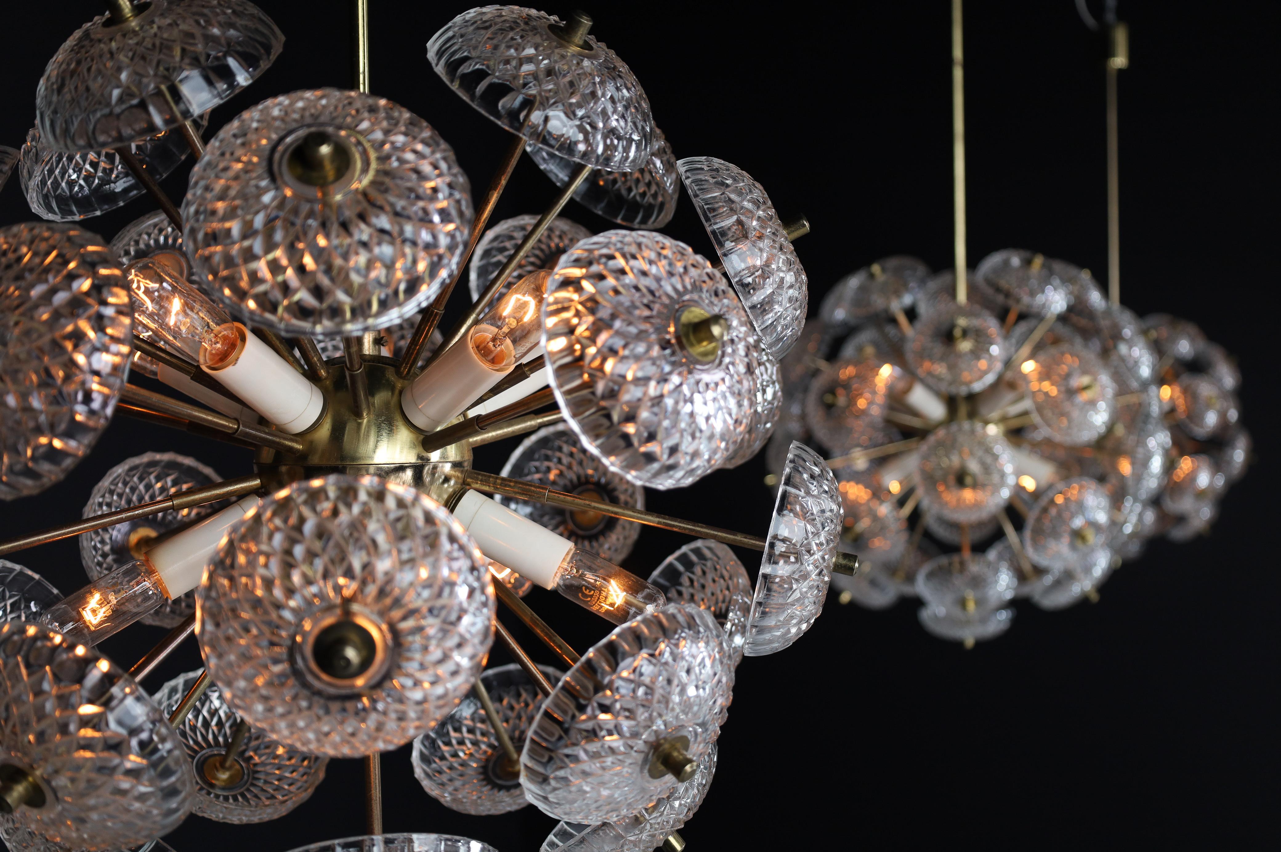 Mid-Century Modern Brass Floral Glass and Brass Chandelier,  Europe, 1960s For Sale 5