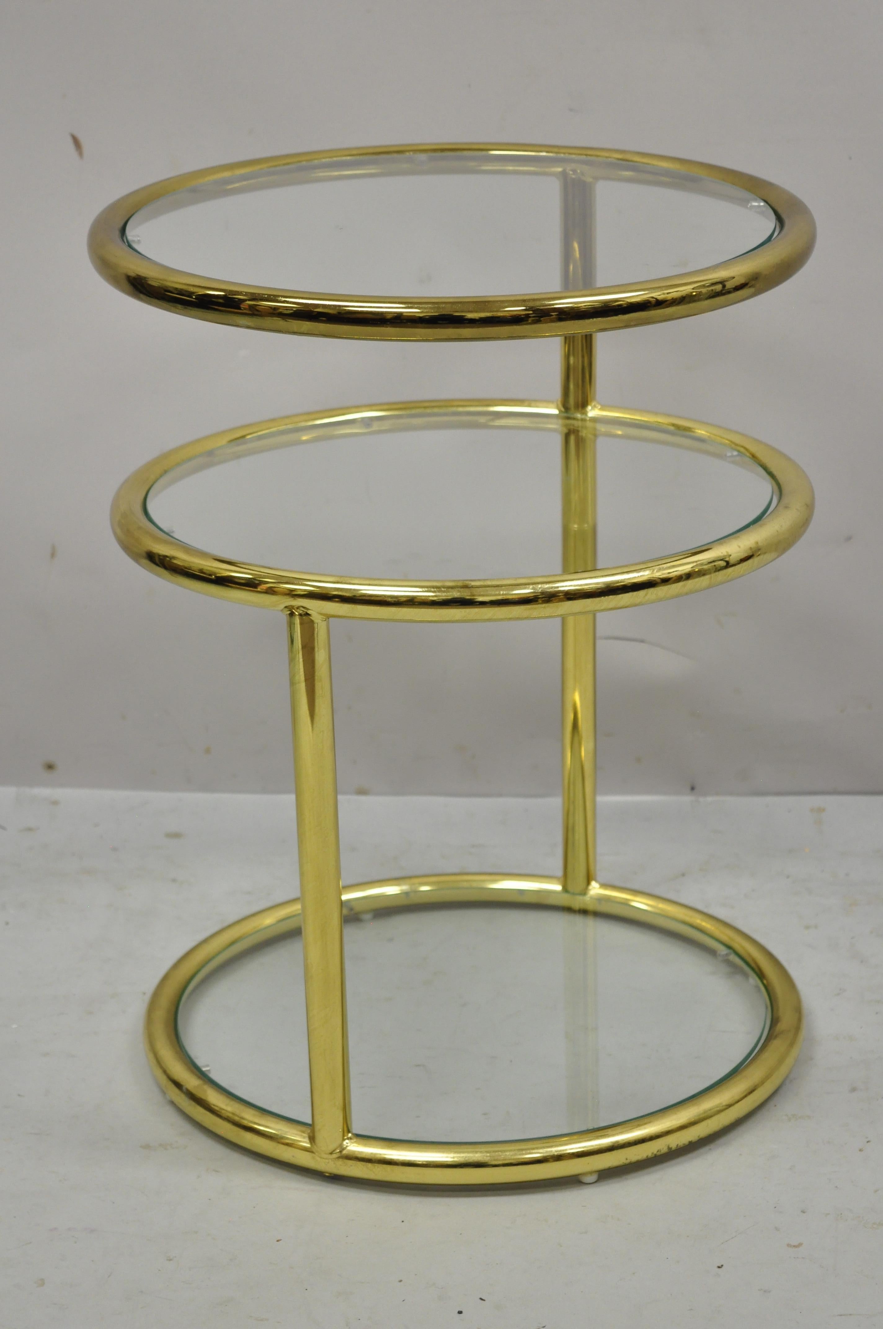 Mid-Century Modern Brass Frame 3 Tier Swivel Milo Baughman Round Side Table 5