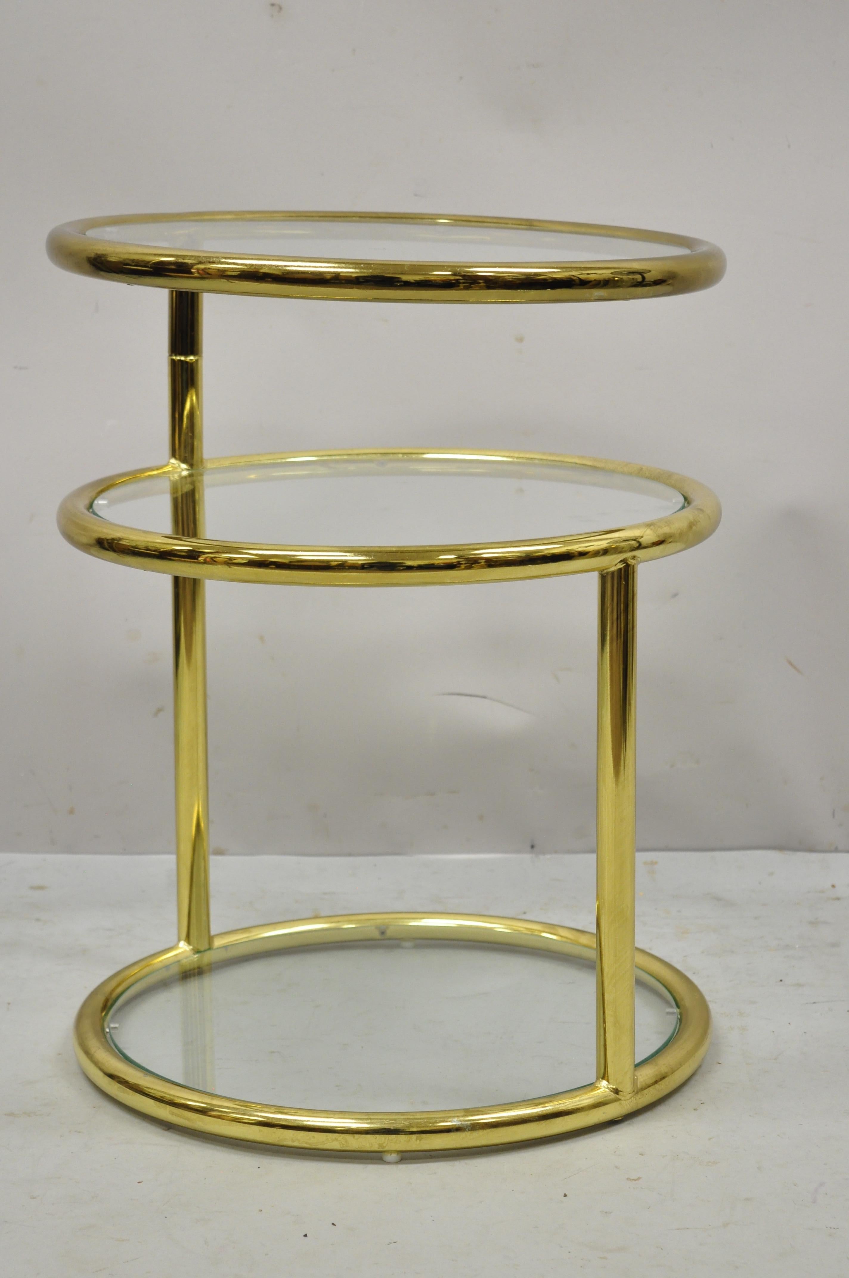 Mid-Century Modern Brass Frame 3 Tier Swivel Milo Baughman Round Side Table 6
