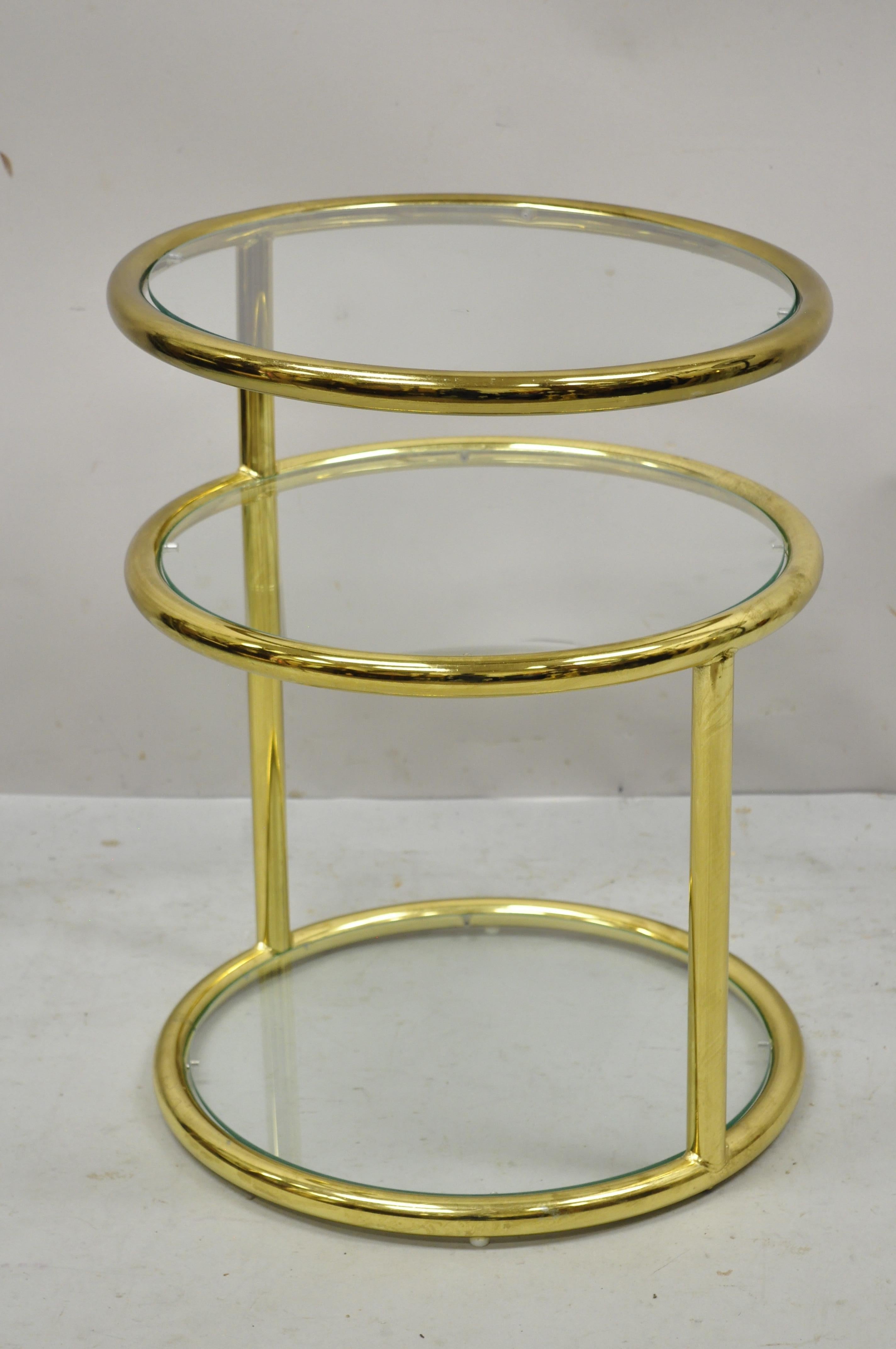 Mid-Century Modern Brass Frame 3 Tier Swivel Milo Baughman Round Side Table 7