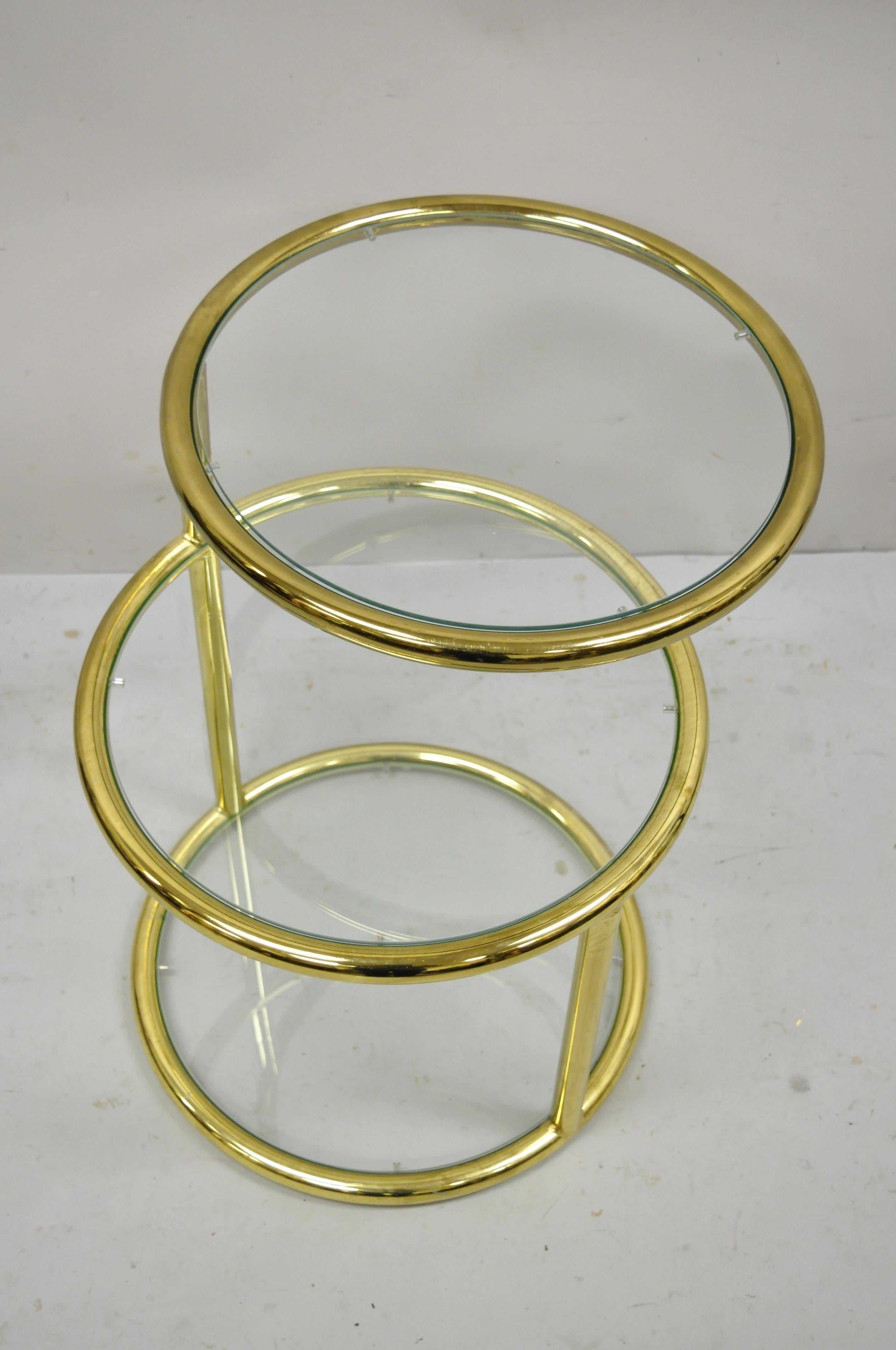 Mid-Century Modern Brass Frame 3 Tier Swivel Milo Baughman Round Side Table In Good Condition In Philadelphia, PA