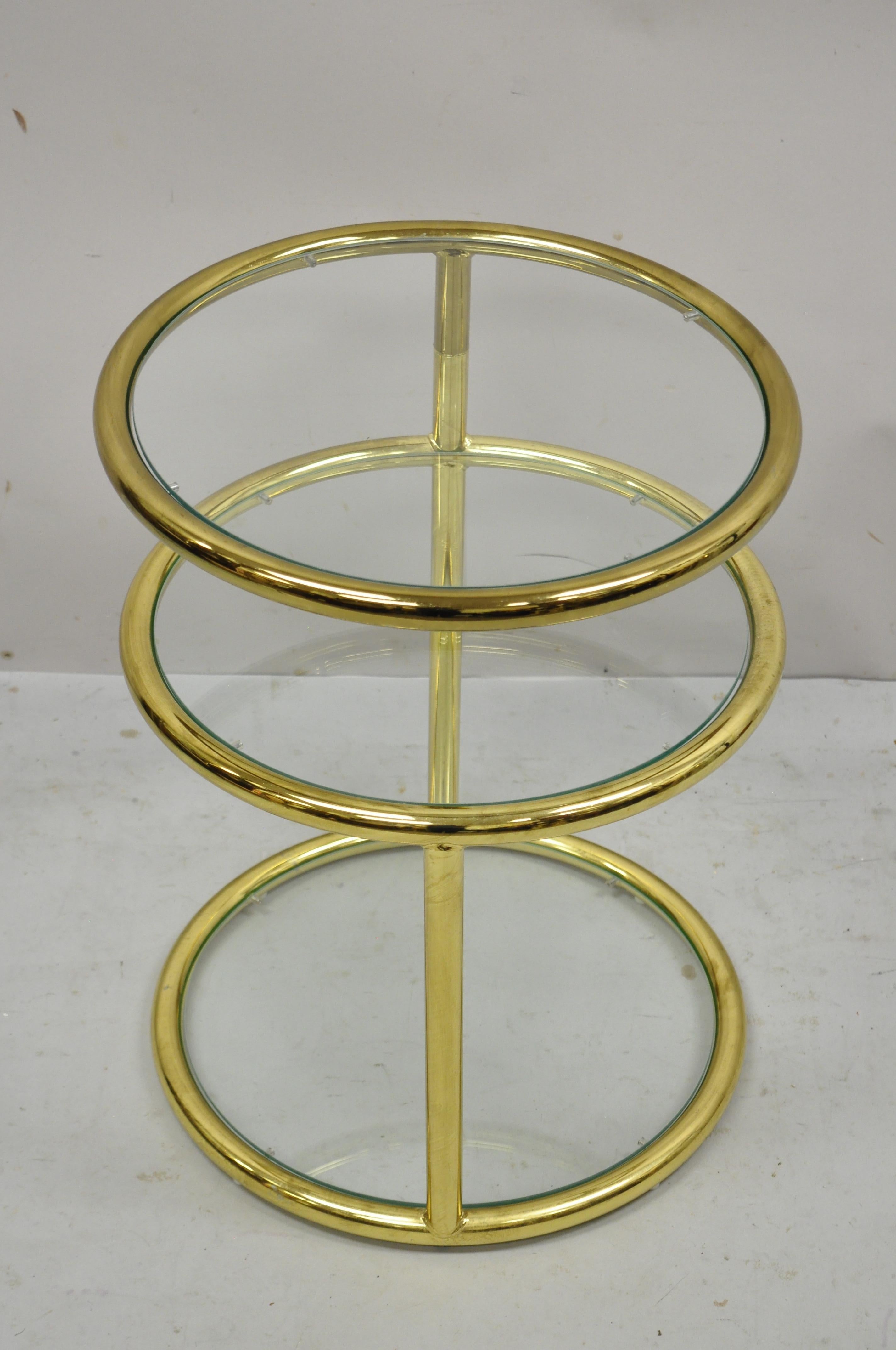 Late 20th Century Mid-Century Modern Brass Frame 3 Tier Swivel Milo Baughman Round Side Table