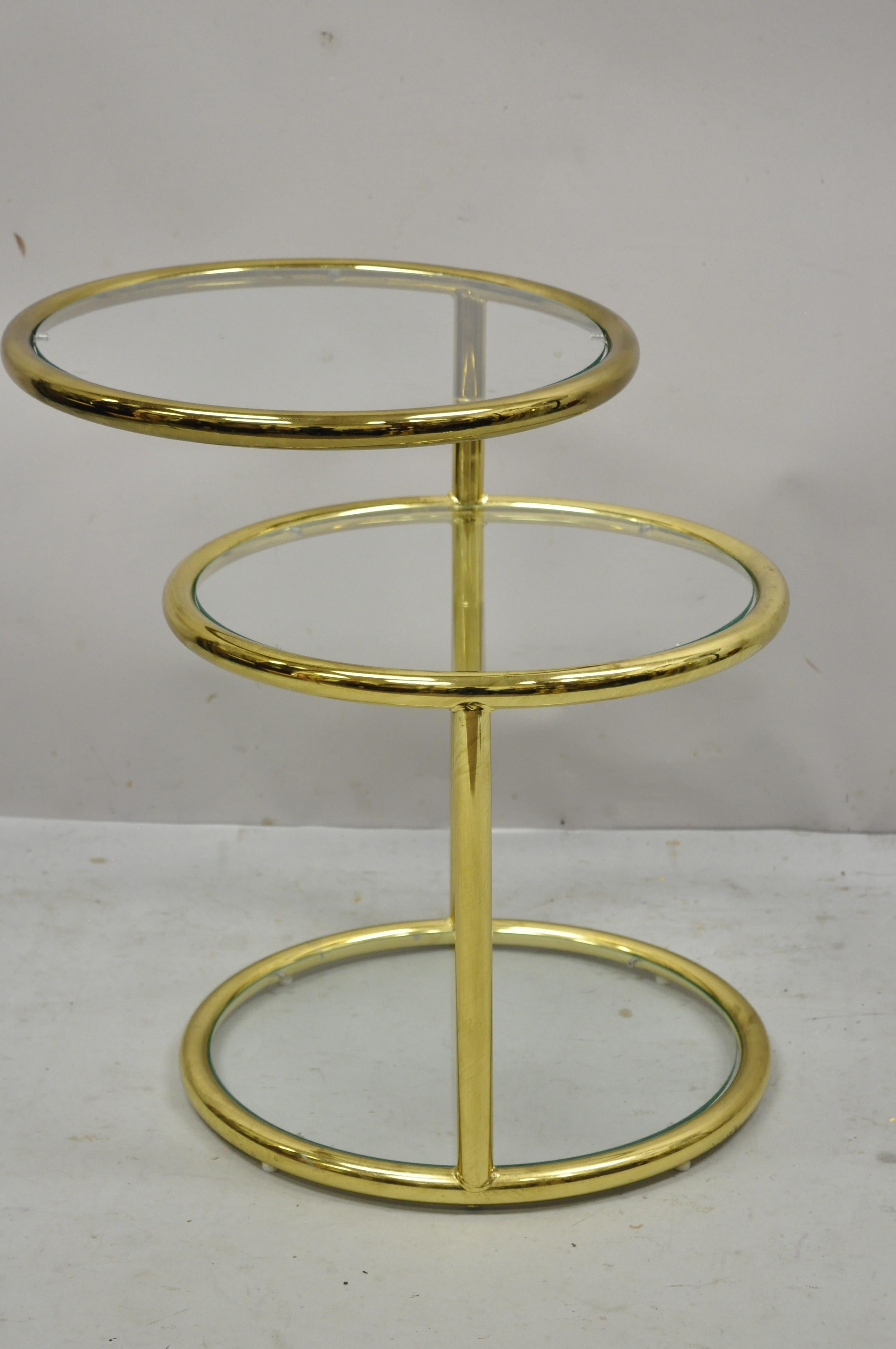 Mid-Century Modern Brass Frame 3 Tier Swivel Milo Baughman Round Side Table 1