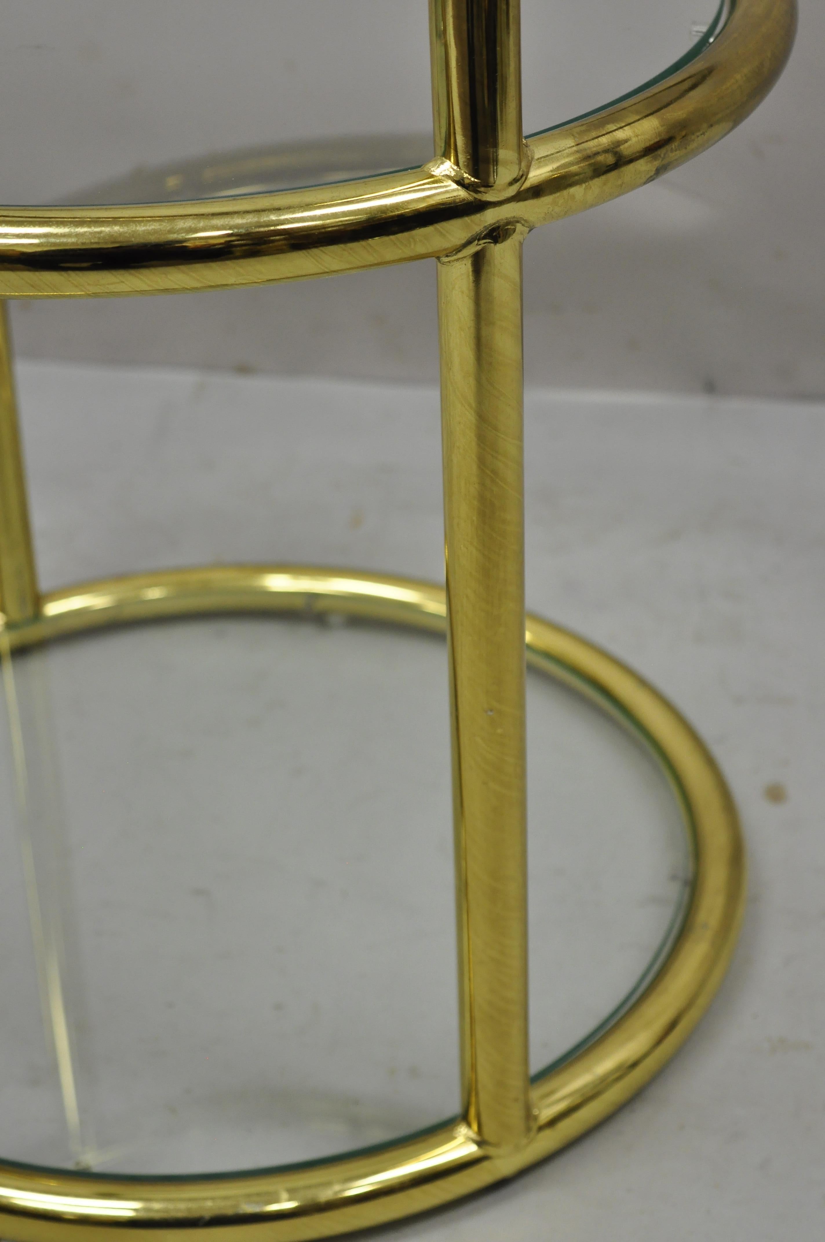 Mid-Century Modern Brass Frame 3 Tier Swivel Milo Baughman Round Side Table 3