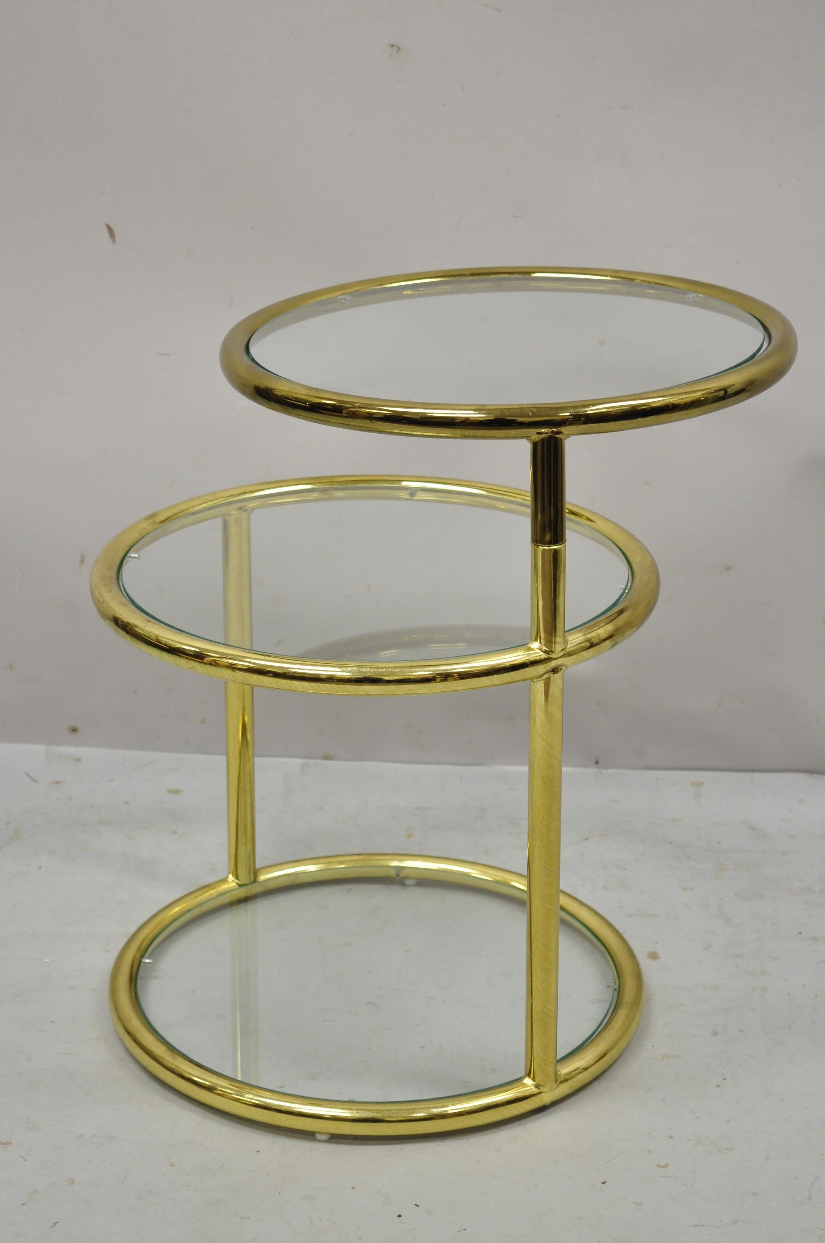 Mid-Century Modern Brass Frame 3 Tier Swivel Milo Baughman Round Side Table 4
