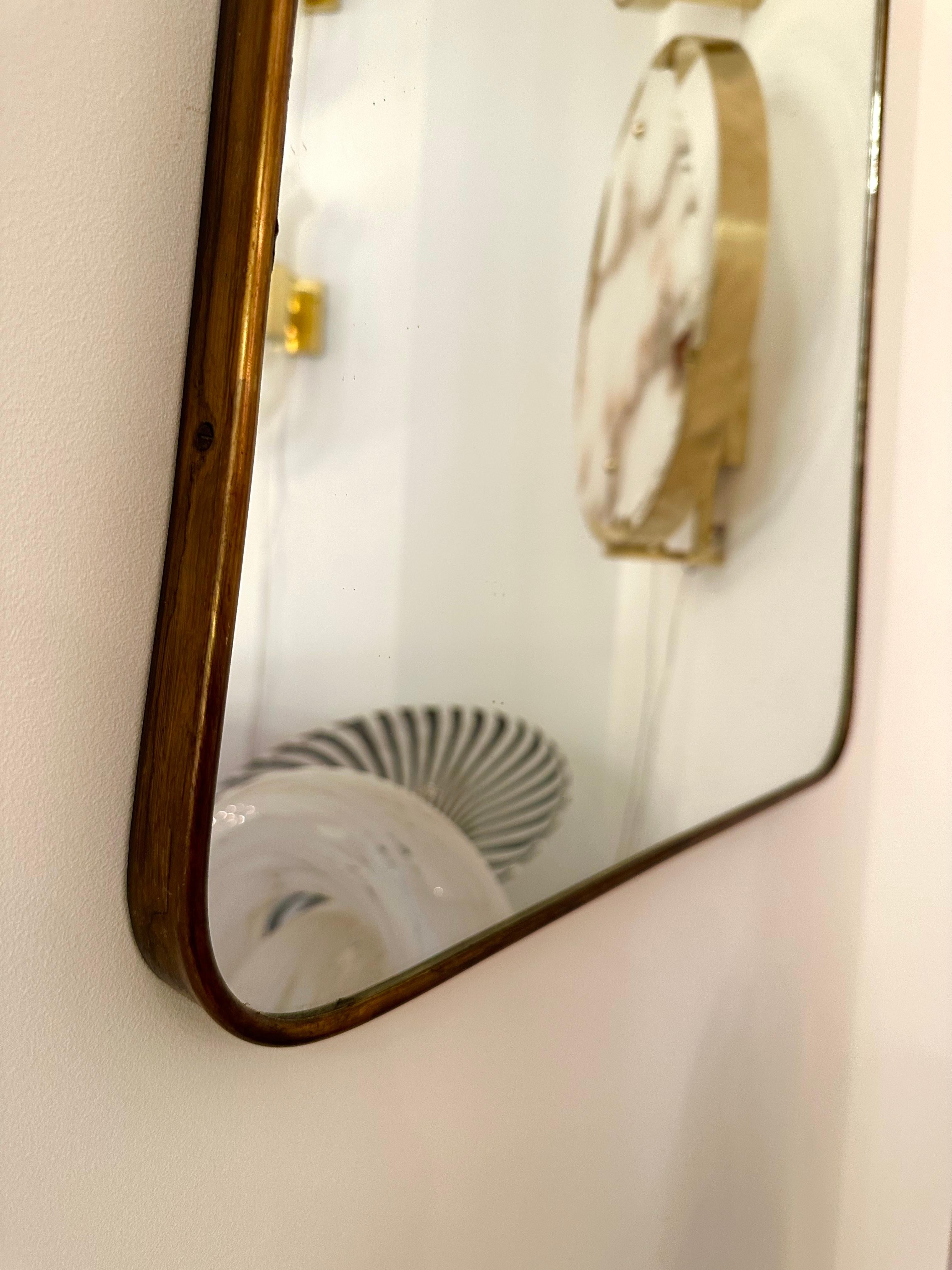 Mid-Century Modern Brass Frame Mirror, Italy, 1950s In Good Condition In SAINT-OUEN, FR