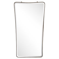 Mid Century Modern Brass Framed Beveled Mirror, Italy, 1960
s