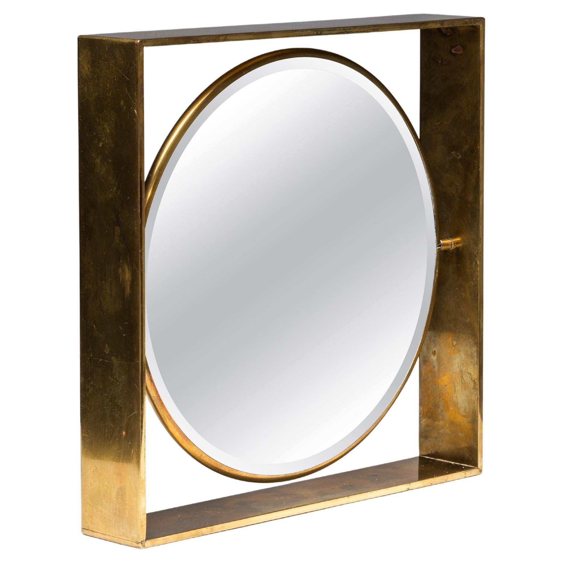 Mid-Century Modern Brass Framed Table Mirror, Finland, 1950s