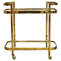 Mid-Century Modern Brass & Glass 2 Tier Trolley Bar Tea Serving Cart, 1970s