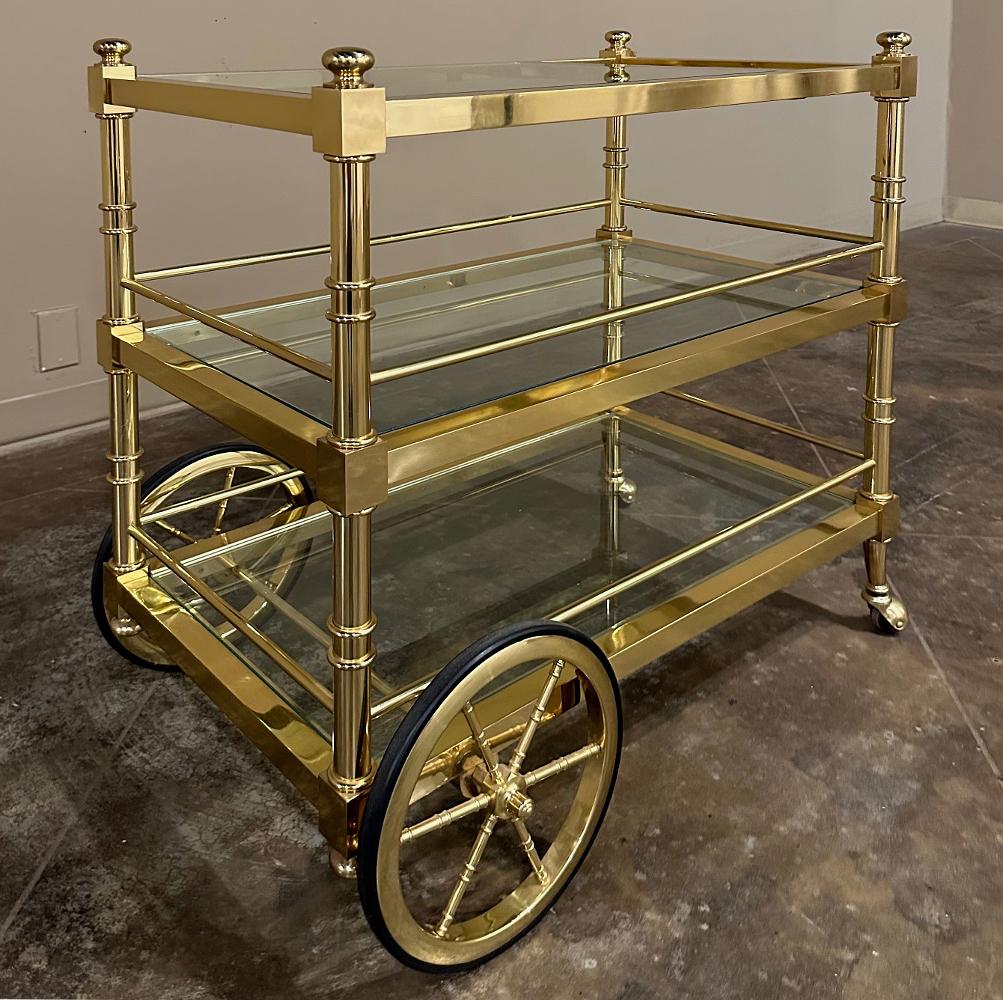 Mid-Century Modern Brass & Glass Bar Cart For Sale 6