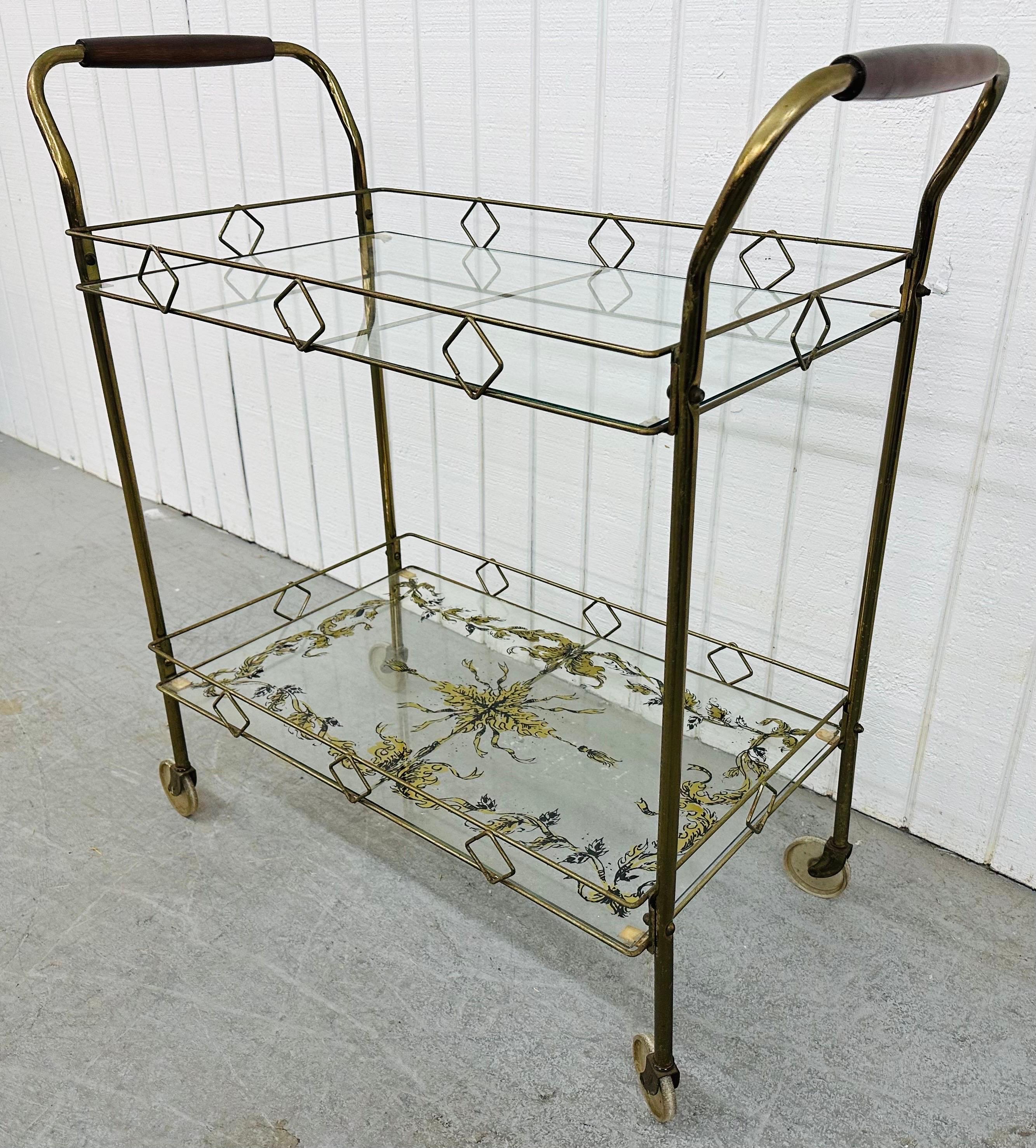American Mid-Century Modern Brass & Glass Bar Cart For Sale