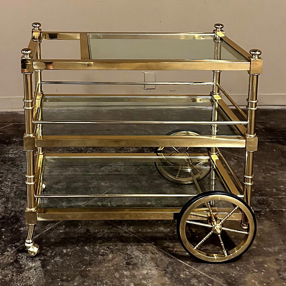 Belgian Mid-Century Modern Brass & Glass Bar Cart For Sale