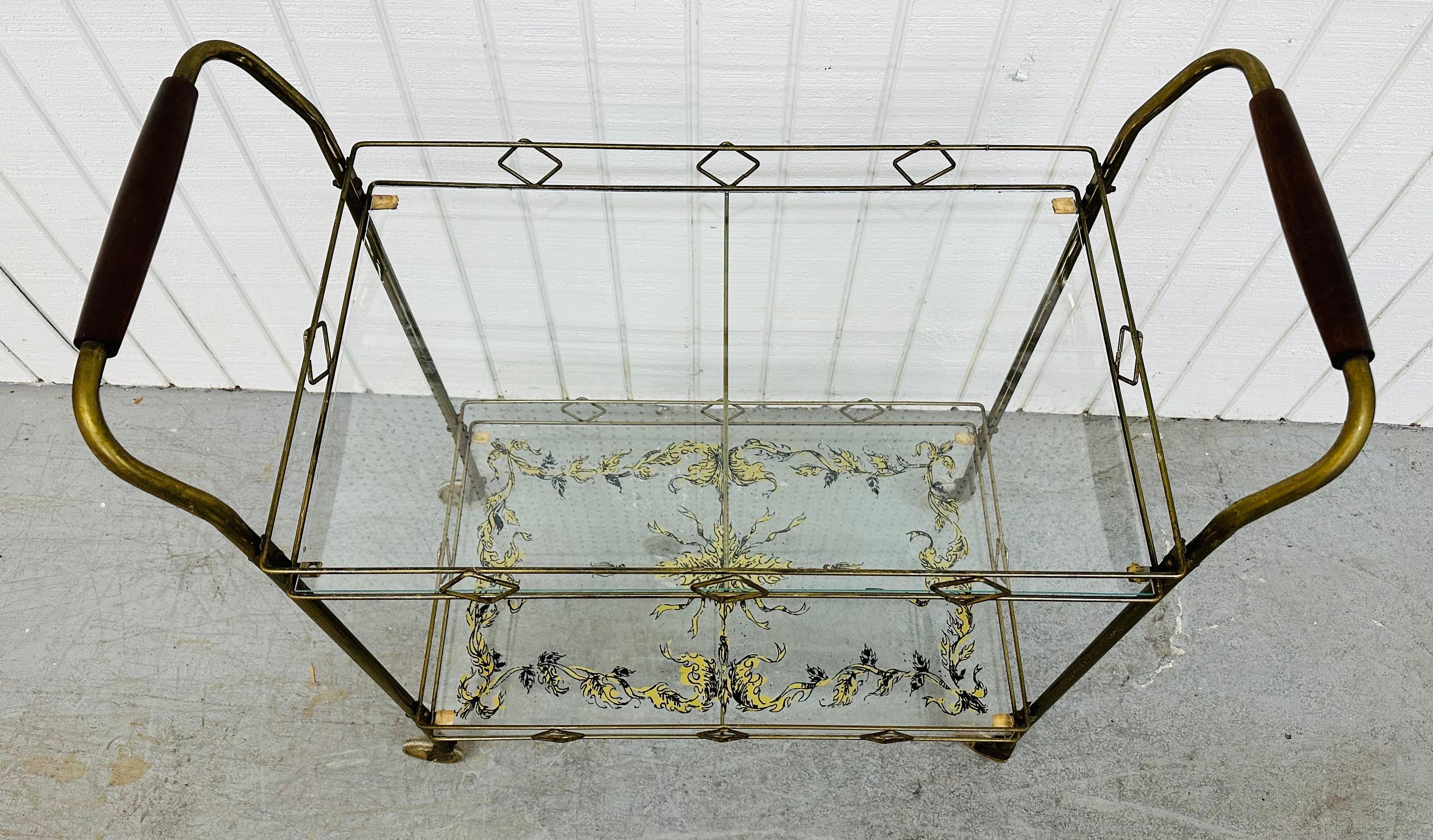 Mid-Century Modern Brass & Glass Bar Cart In Good Condition For Sale In Clarksboro, NJ