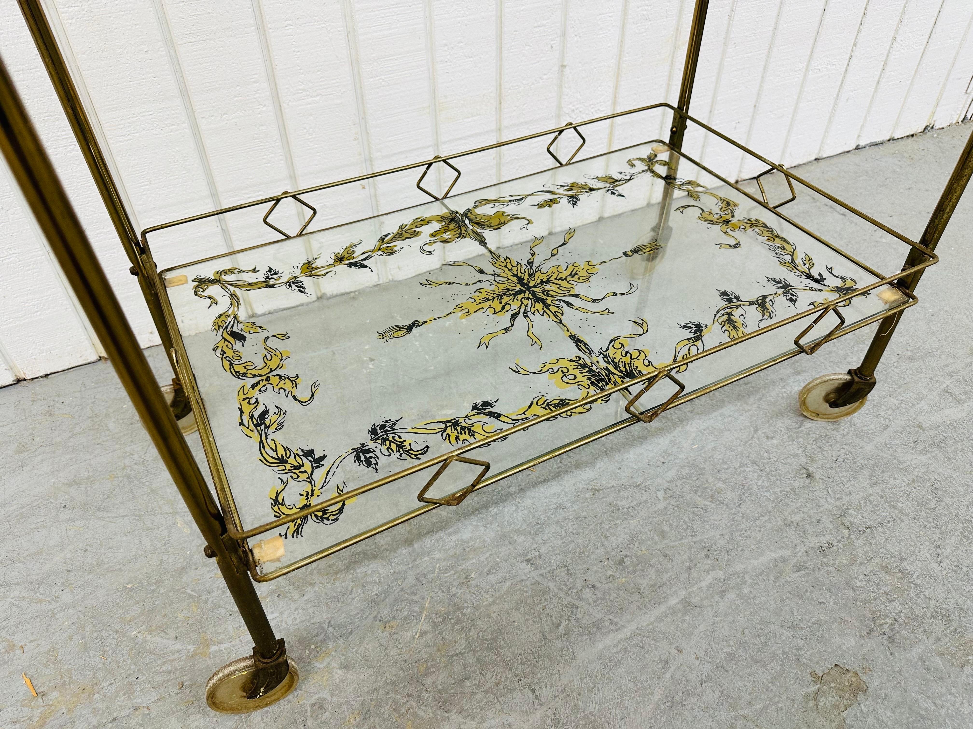 20th Century Mid-Century Modern Brass & Glass Bar Cart For Sale