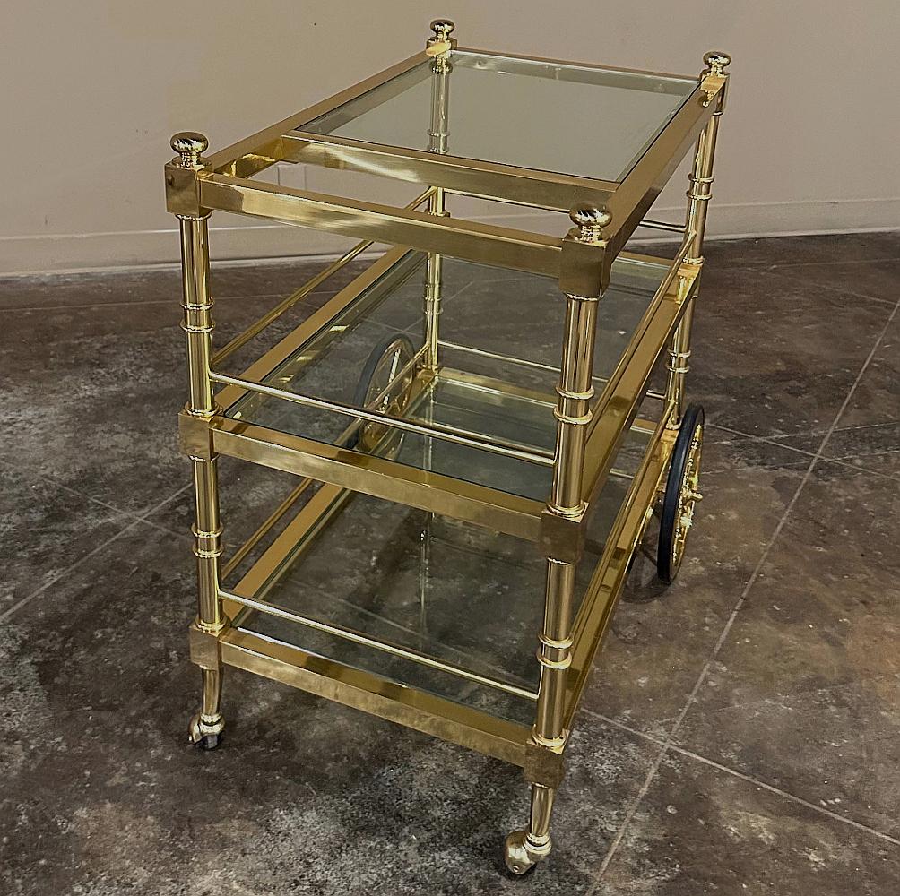 Mid-Century Modern Brass & Glass Bar Cart For Sale 1