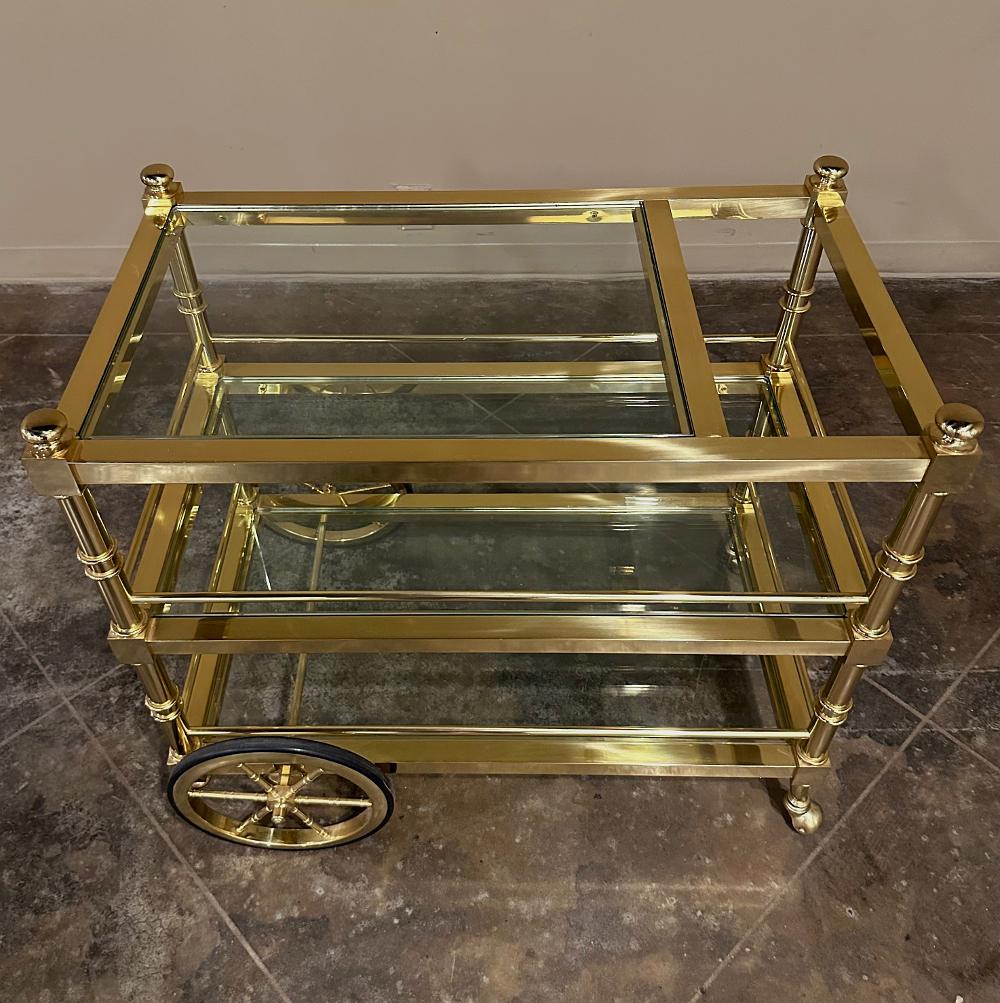 Mid-Century Modern Brass & Glass Bar Cart For Sale 2