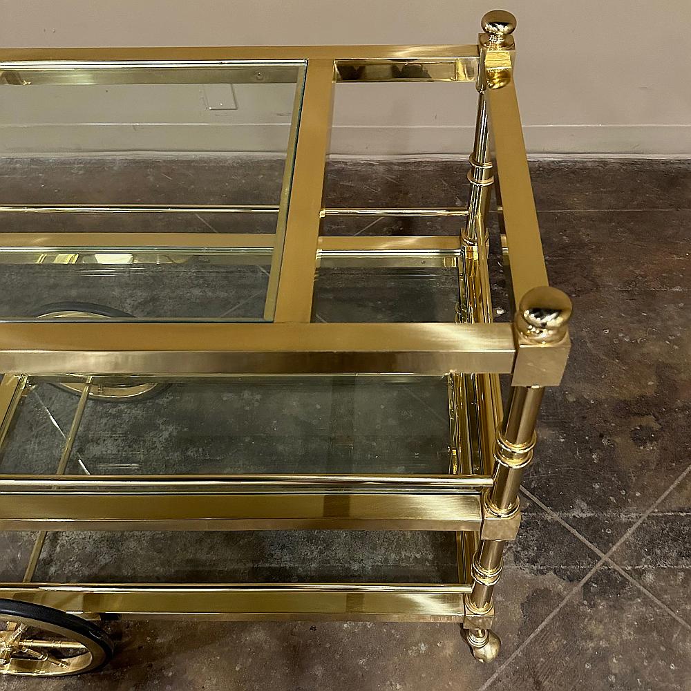 Mid-Century Modern Brass & Glass Bar Cart For Sale 3
