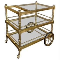 Chariot de bar en laiton et verre de style moderne du milieu du siècle