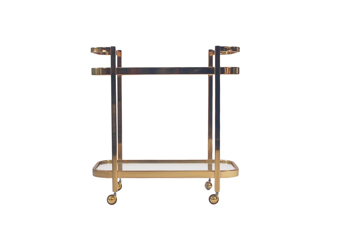 American Mid Century Modern Brass & Glass Bar Cart or Tea Cart 